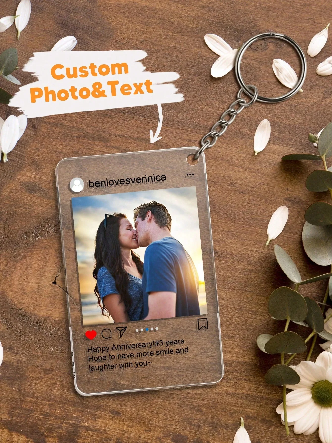 Custom Couple Photo And Text Keychain, Custom Couple Picture Keychain, Personalized Photo Keychain With Text, Custom Couple