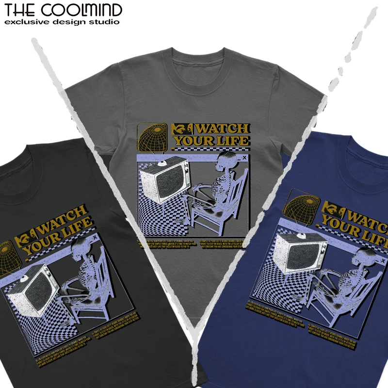 Coolmind U0005-T2 Funny Skull Graphic Exclusive Print Men T Shirt Big Size Cotton Tshirt Men Funny Tee Shirts