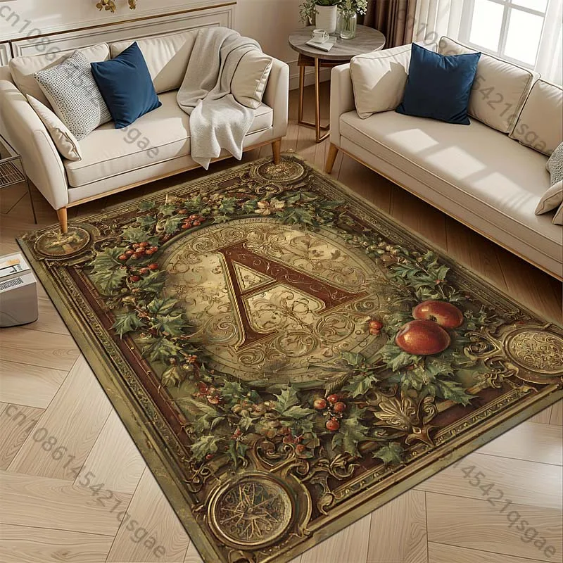 1PC Retro European Style Letters A-N Pattern Carpet Living Room Bedroom Bedside Bathroom Floor Mat Sofa Area Rug Home Decor