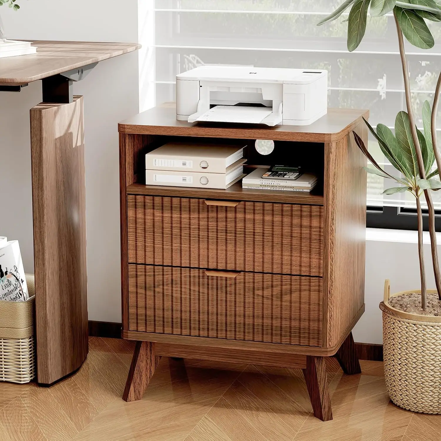 Modern Fluted Nightstand With Charging Station, Set Of 2 Bedside Table With 2 Drawers & Open Shelf, USB Ports &, Customized