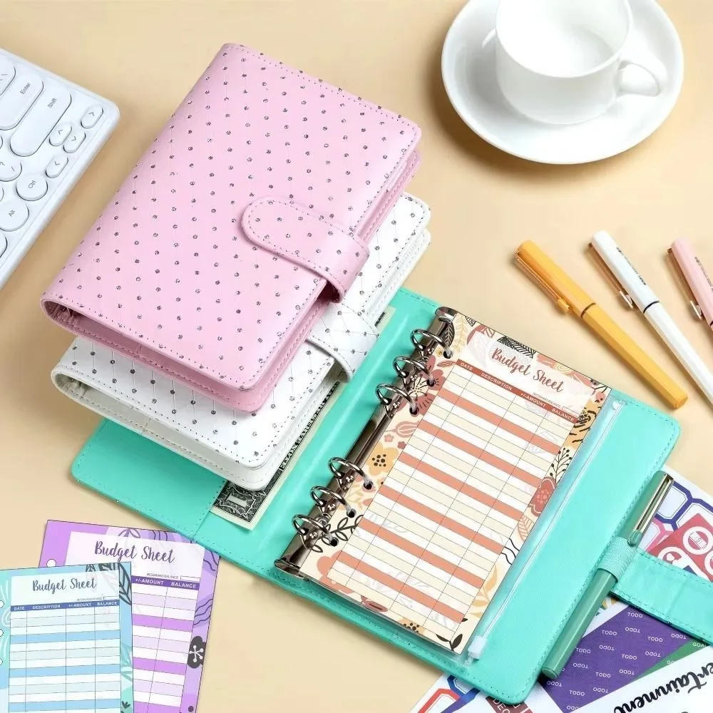 Geldsparordner mit Regensteinmuster, kompaktes PU-Leder, Spar-Herausforderungen-Buch, langlebiger Mini-Budgetordner mit 6 Ringen