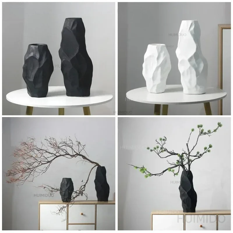 Irregular Ceramic Vase Simulation Stone Flower Pots Decorative Flower Arrangement Porcelain Vases Nordic Home Decor Modern