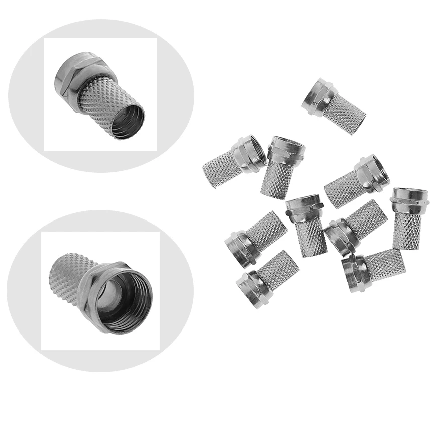 10Pcs 75-5 F Plug Connector Screw On Type For RG6 Satellite TV Antenna Coax Cable Twist-on