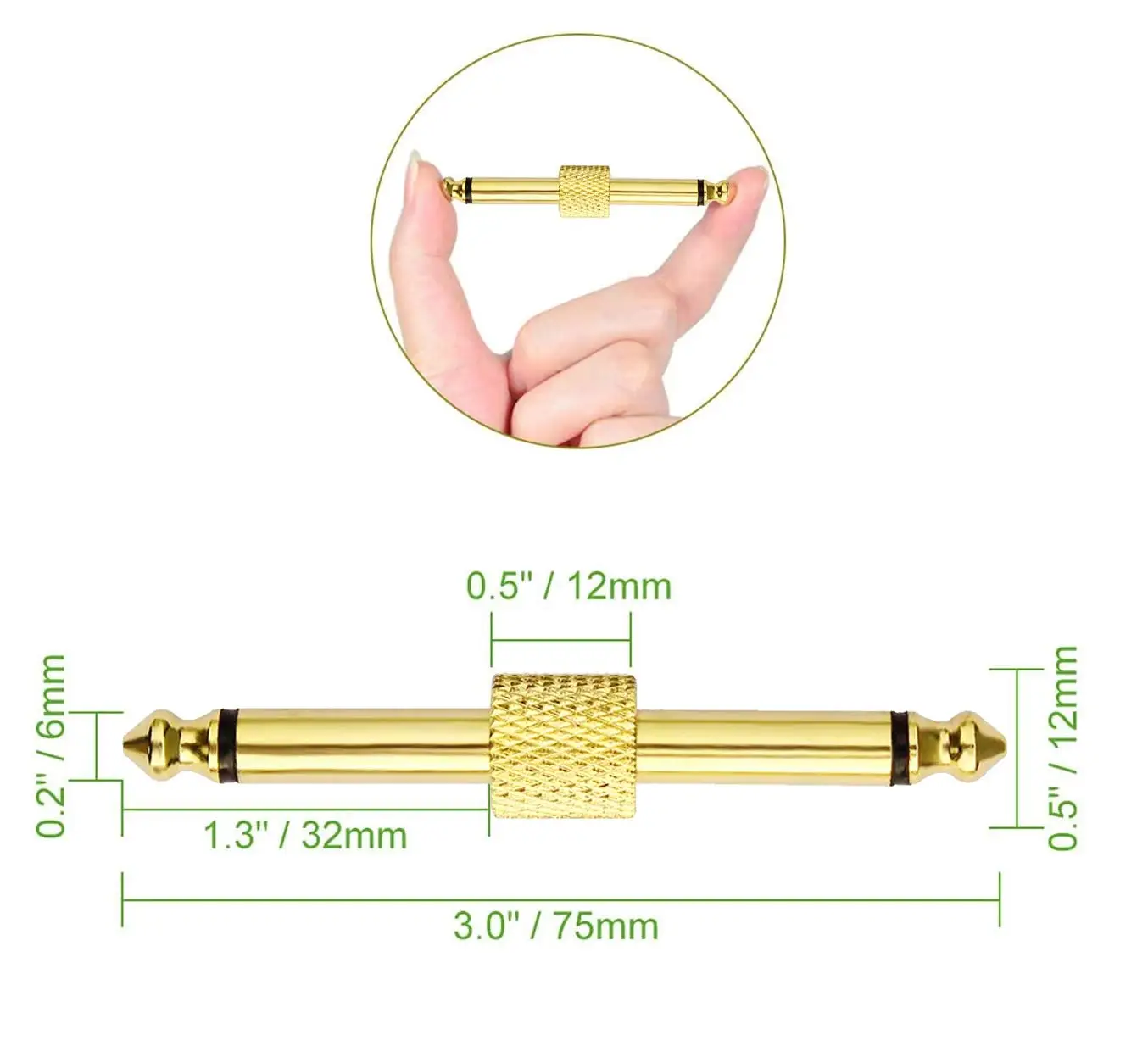 Professional Guitar Pedal Coupler, 1/4 inch TS Guitar Effects Pedal Connector Straight Type, Gold Planted