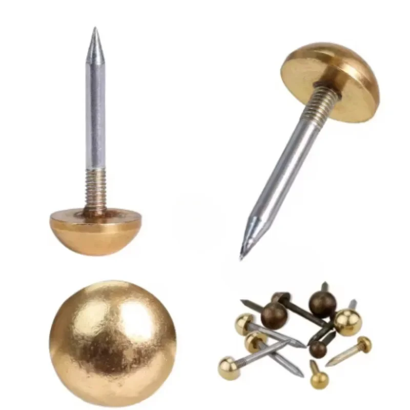 100Pcs Retro Solid Brass Hemisphere Upholstery Nail Tack For Sofa Case Carpet