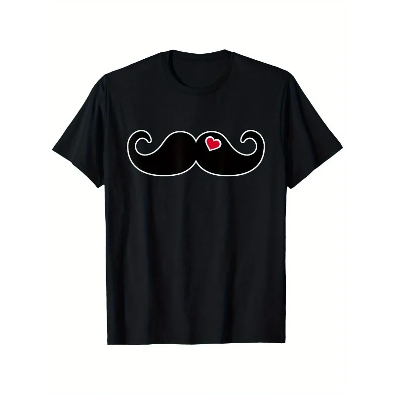 

Funny Mustache Shirt for Men Love Heart Print T Shirt Minimalist Couples Gift Tee Valentines Day Costume Top Casual Outfit