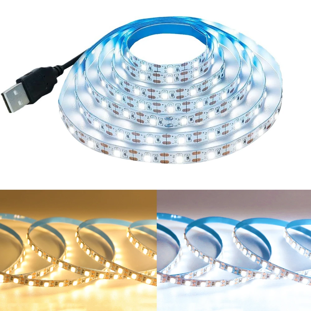 DC 5V USB LED Strips 2835 Biały Ciepły Biały Taśma LED Taśma świetlna do podświetlenia telewizora Oświetlenie dekoracyjne do pokoju domowego 1m-5m