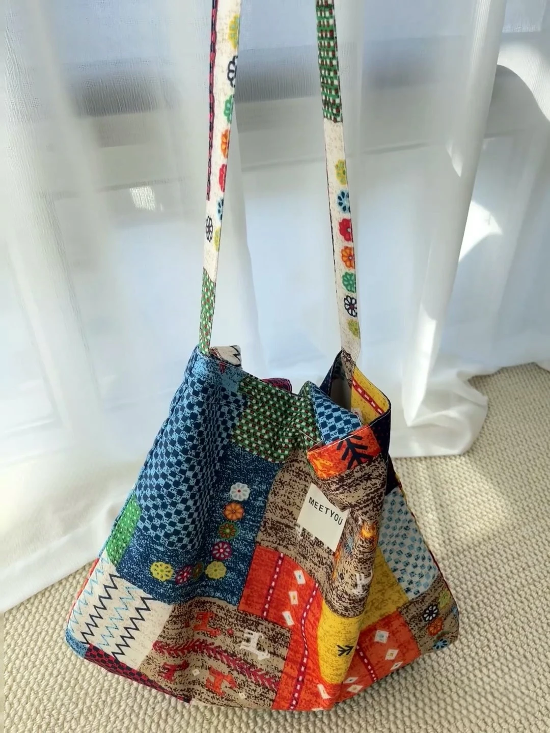 

Ethnic Patchwork Crossbody Bag Bohemian Style Shoulder Bag for Women, Spacious and Versatile Handbag