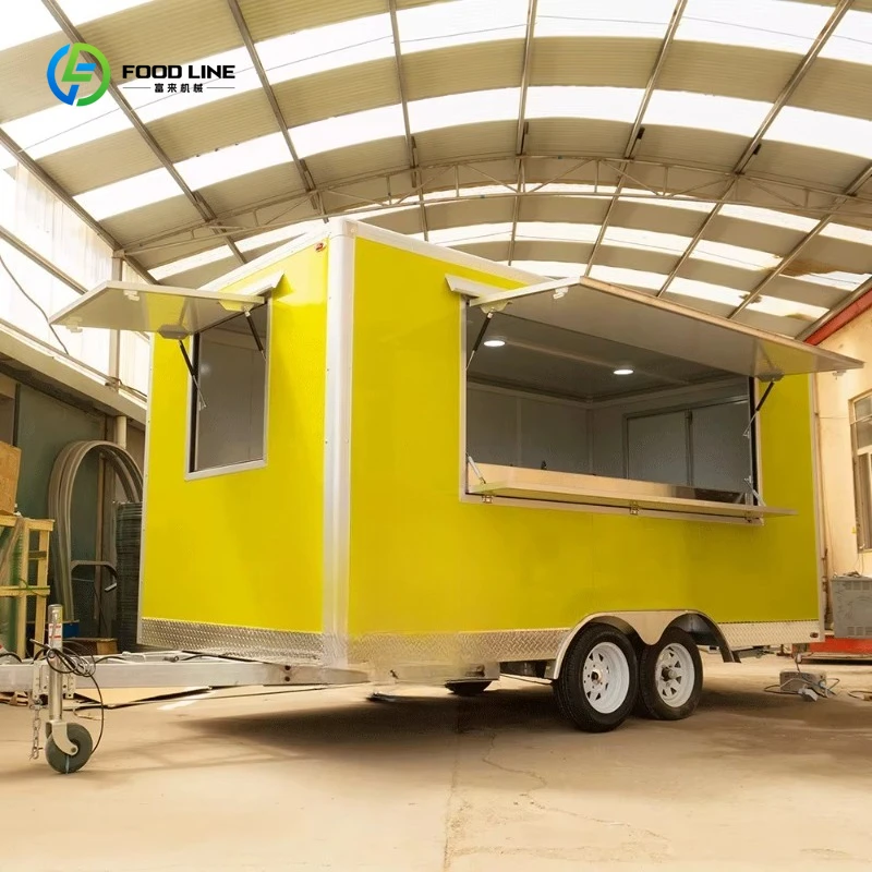

Square-shaped Mini Street Mobile Kitchen Fast Food Truck BBQ Van Equipped with Hotdog Food Cart for Ice Cream Chips Concession