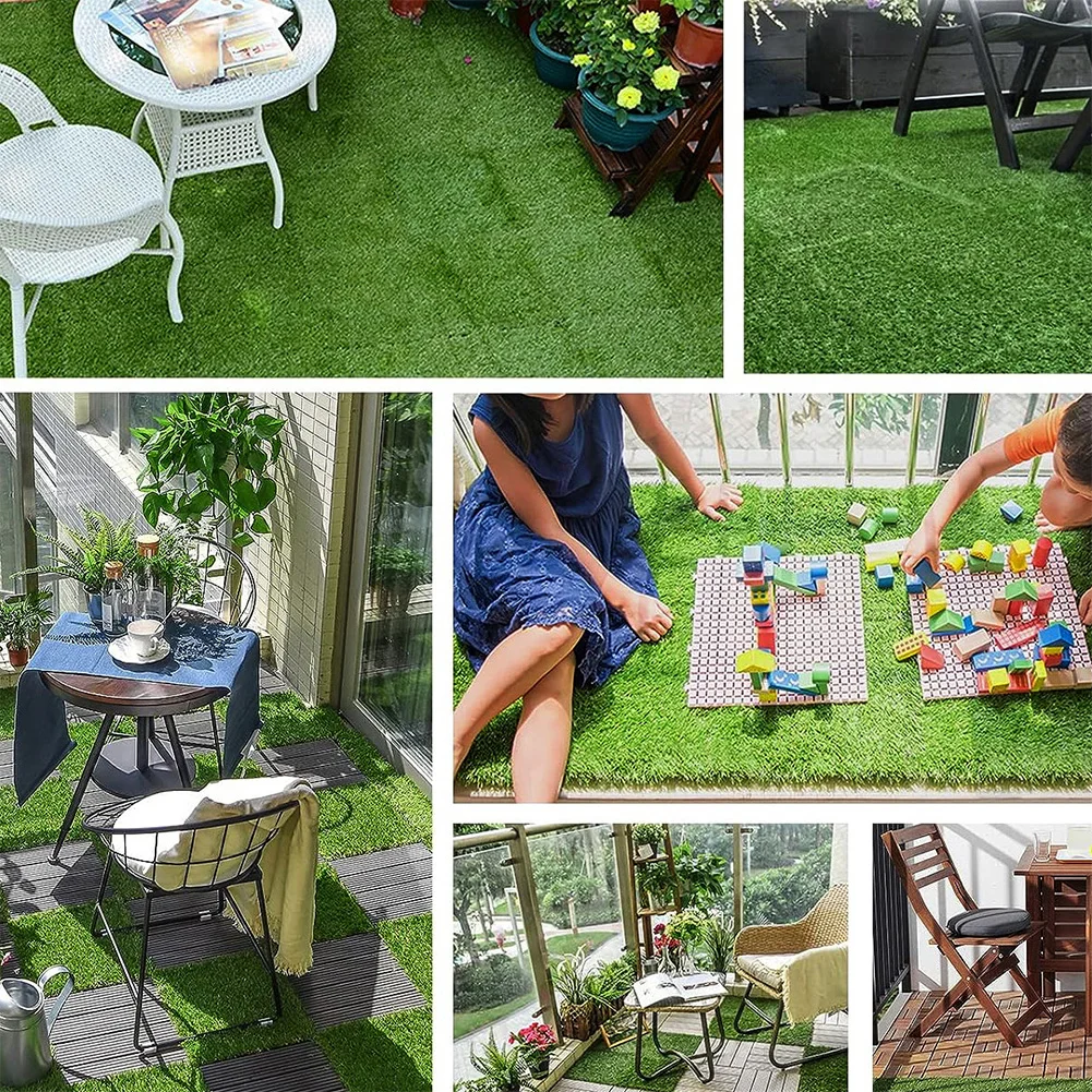 Azulejo de relva artificial, Green Grass Flooring, Tapete de convés interligado, Tapete para gramado de jardim, 12 "x 12", 10pcs