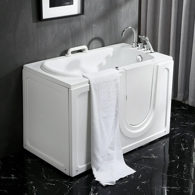 Elderly Accessible Rectangular ABS Massage Bathtub Barrier-Free Side Door Deep Soaking Seat Small Home