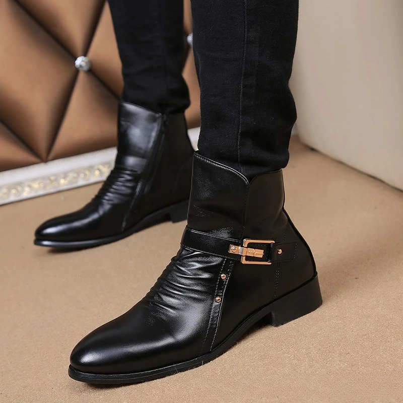 

Luxury Men's Chelsea Boots Fashion Pointed Toe Men's Boots High Quality Business Casual Shoes Retro Leather Men Motorcycle Boots