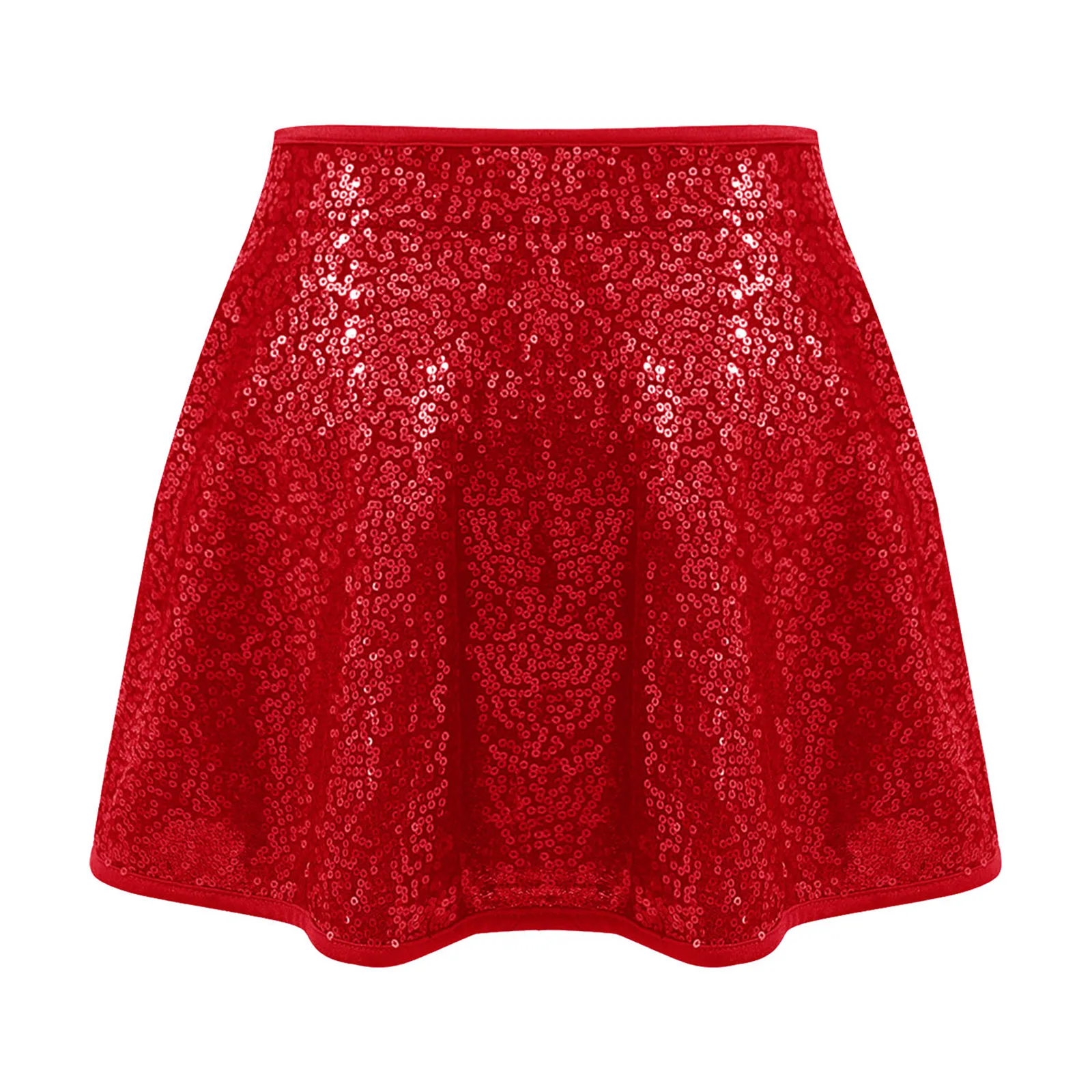 Kids Girls Gymnastics Dance Skirt Shiny Sequins Adorned Stretchy Waistband Built-in Briefs Dance Skirt for Latin Jazz Show