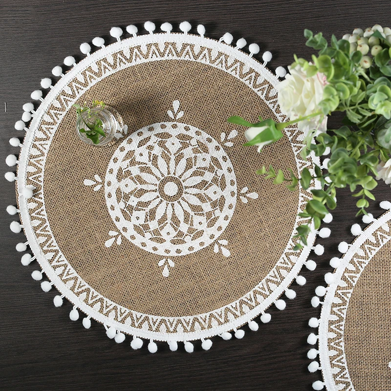 6pcs/set  Round Placemat Table Non-Slip Jute Mats for Dining Table Decoration Kitchen Placemats Coffee Coasters Party Dinner