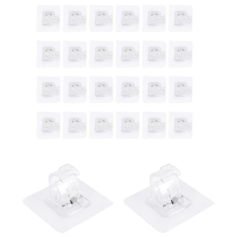 -ABGY 26PCS Curtain Rods No Drill Curtain Rod Brackets Hooks Nail Free Adjustable Stick On Curtain Rod Transparent Hook