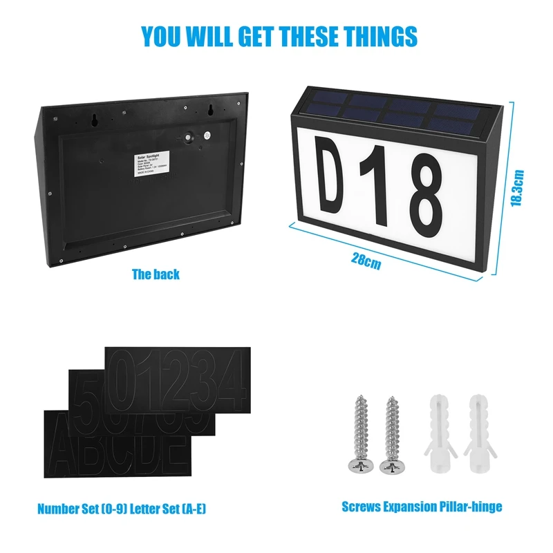 Solar Door Light Address Indication Number Plate Solar Address Sign Outdoor ABS+PC With Light Address Plate