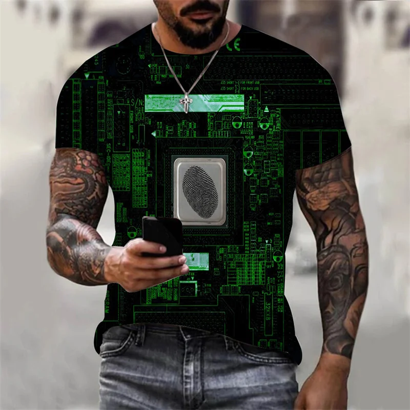 Circuit Board Electronic Chip CPU Graphic T Shirts for Men Clothing Tee Shirts 3D Print Motherboard Mainboard Short Sleeved Tops