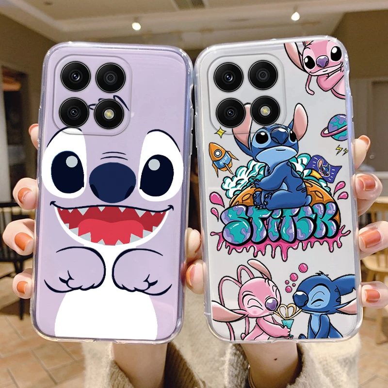 Cute Stitch Lilo Anime Cover For Honor X6a Shockproof Fashion Cartoon Angel Bumper For HonorX6a X6 A Transparent Case Couple Bag