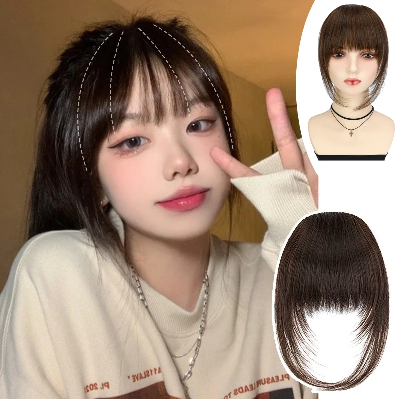 

Synthetic Air Bangs Hair Extensions Short Clip-in Bangs Hair Wig Pieces Invisible Natural Hairpieces Bangs for Women Daily Wear