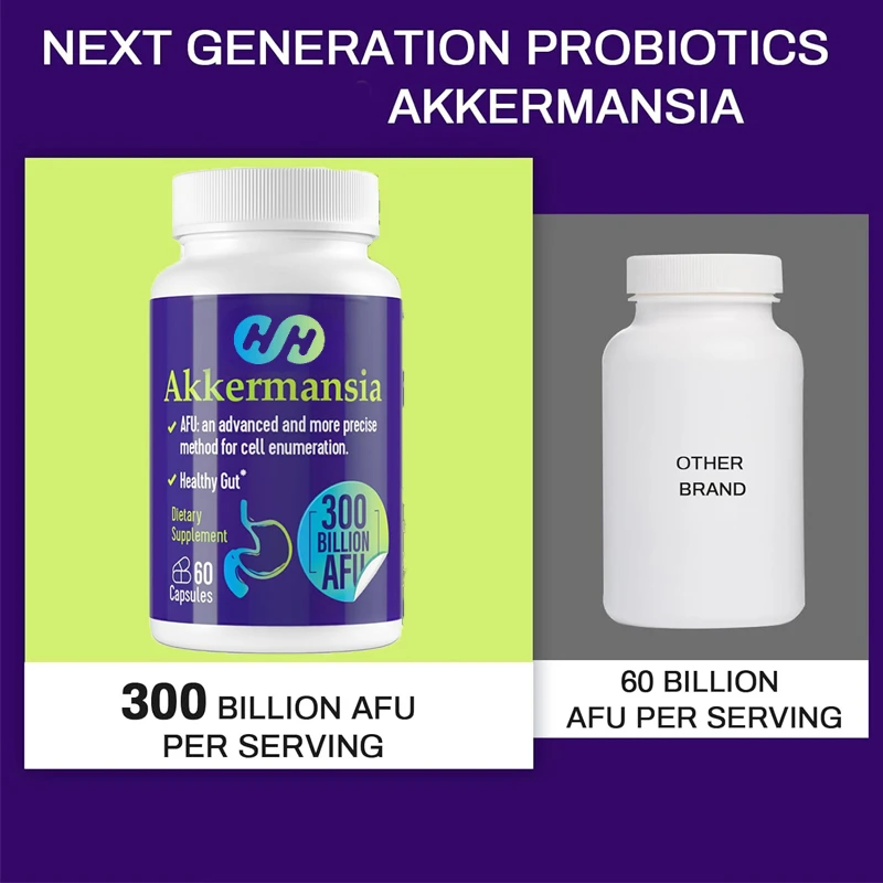 300 Billion AFU Akkermansia Muciniphila Live Probiotic Digestion, Gut, Immunity, and Overall Health, 60 Capsules