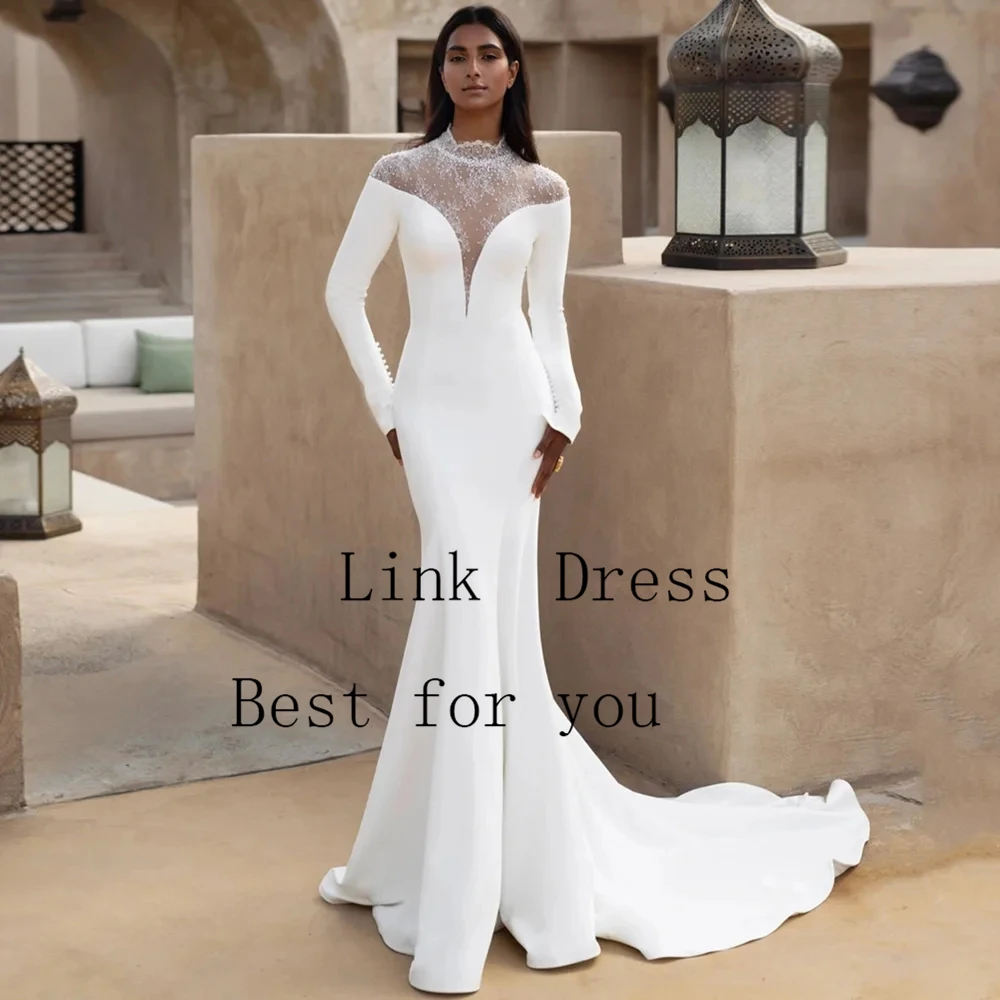 Fashion V Neck Wedding Dresses for Ladies Mermaid Jersey Bridal Gowns Exquisite Full Sleeve Vestidos De Novia 2026 Summer