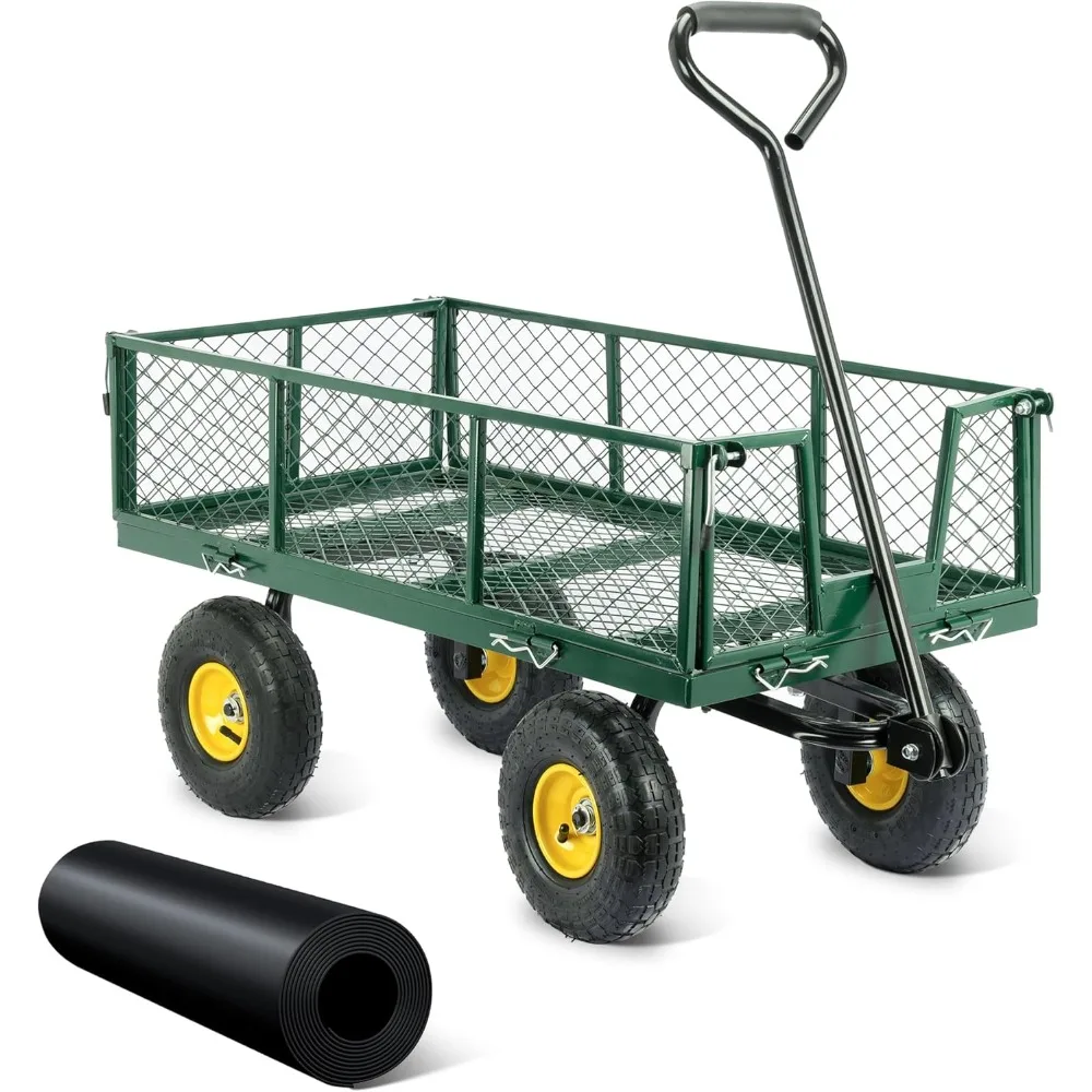 

900 Lbs Capacity Steel Garden Cart Heavy Duty Utility Wagon with Removable Sides Flexible Handle Steel Wagon for Garden Farm