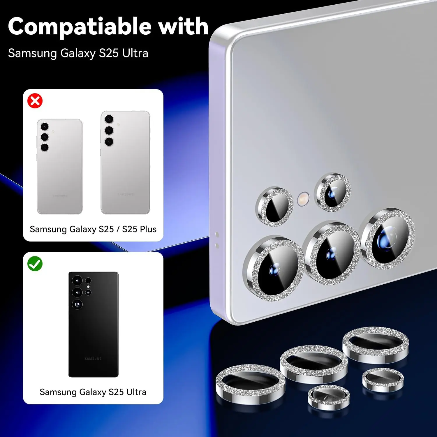 Glitter Bling Tiny Diamond Alloy Camera HD Protezione in vetro per Samsung Galaxy S25 Edge S24 FE S23 Plus Ultra Metal Lens Ring Cap