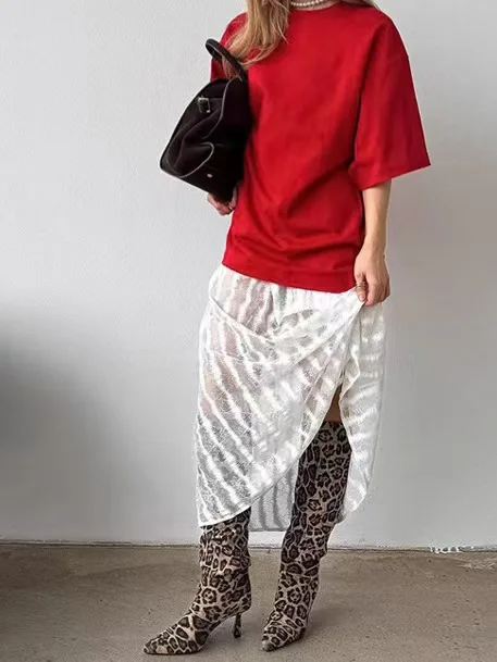 Faionable Gonna a f jacquard a vita alta Gonna lunga sexy a taglio dritto Colore puro Altro materiale Stagione autunnale 2024