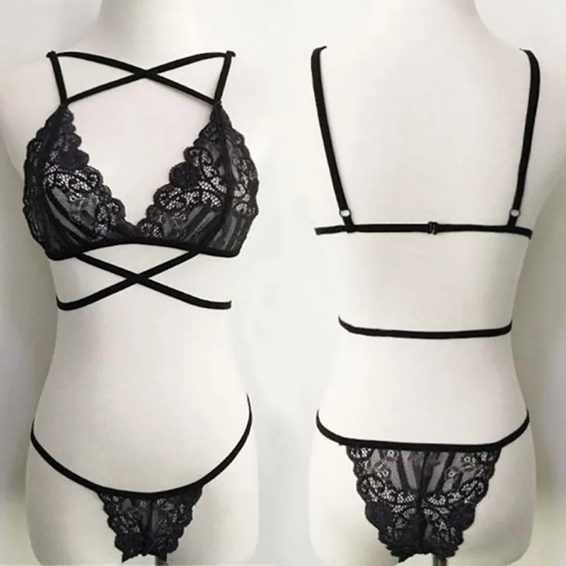 Women's sexy lingerie black lace sexy costumes lingerie suit Set + G-string Erotic Intimate Black Bikini club wear image 3