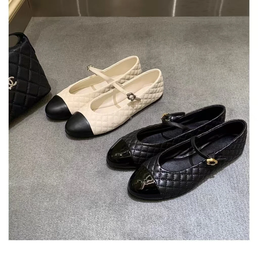 

2026 Spring And Summer New Genuine Leather Diamond Pattern Color Ballet Shoes All-Matching Flat Shallow Single-Layer Shoes