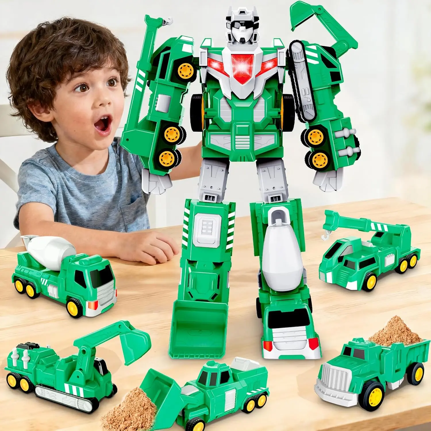 Transform Robot Building Toys for Kids Ages 3-6 - STEM Educational Construction Vehicles with Magnetic Assembly, Sound & Light