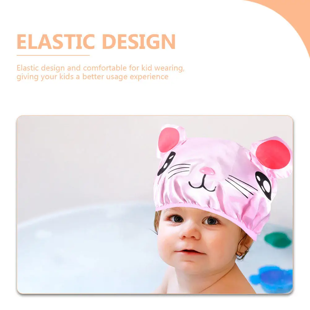 

2Pcs Kids Shower Hat Breathable Peva Material Elastic Design Cartoon Bath Cap Washable Reusable Hair Cover for Girls