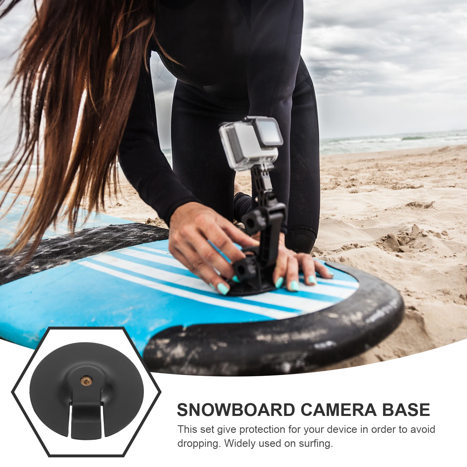 

Paddleboard Camera Base 108mm Black Stick to PVC Surfboard Mount Action Camera Sports Practical Set Accessories