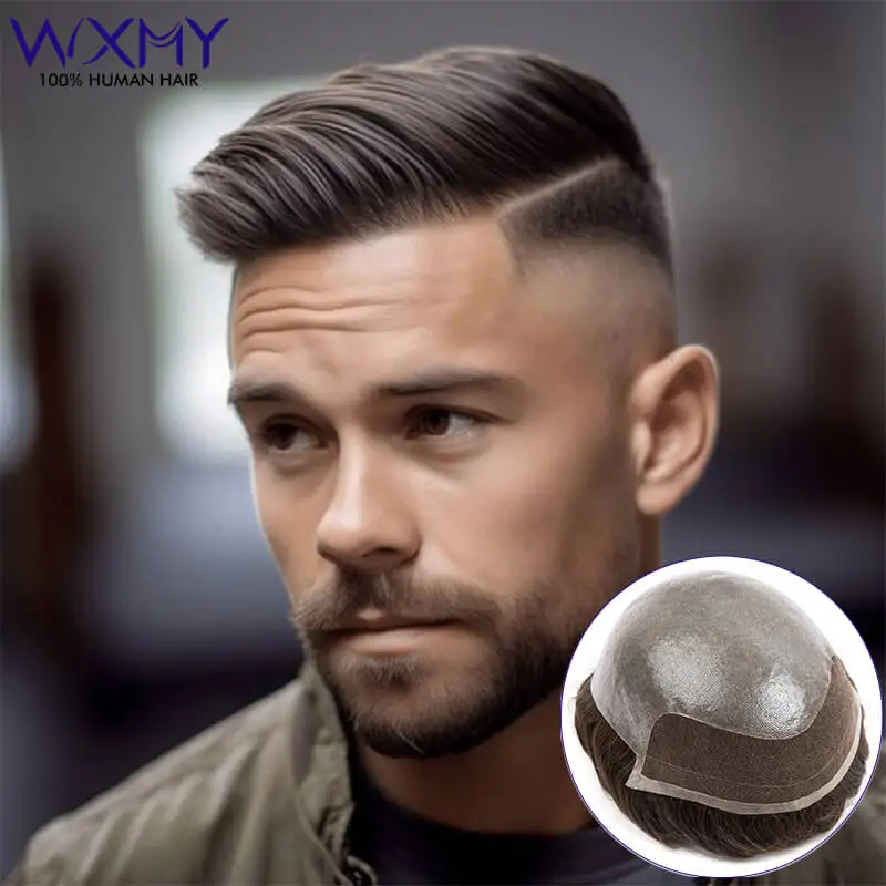 

Bio Toupee 0.08mm Skin With Lace Front Male Hair Prosthesis Double Knots Man Wig Durable Natural Human Hair Men's Wigs Systems