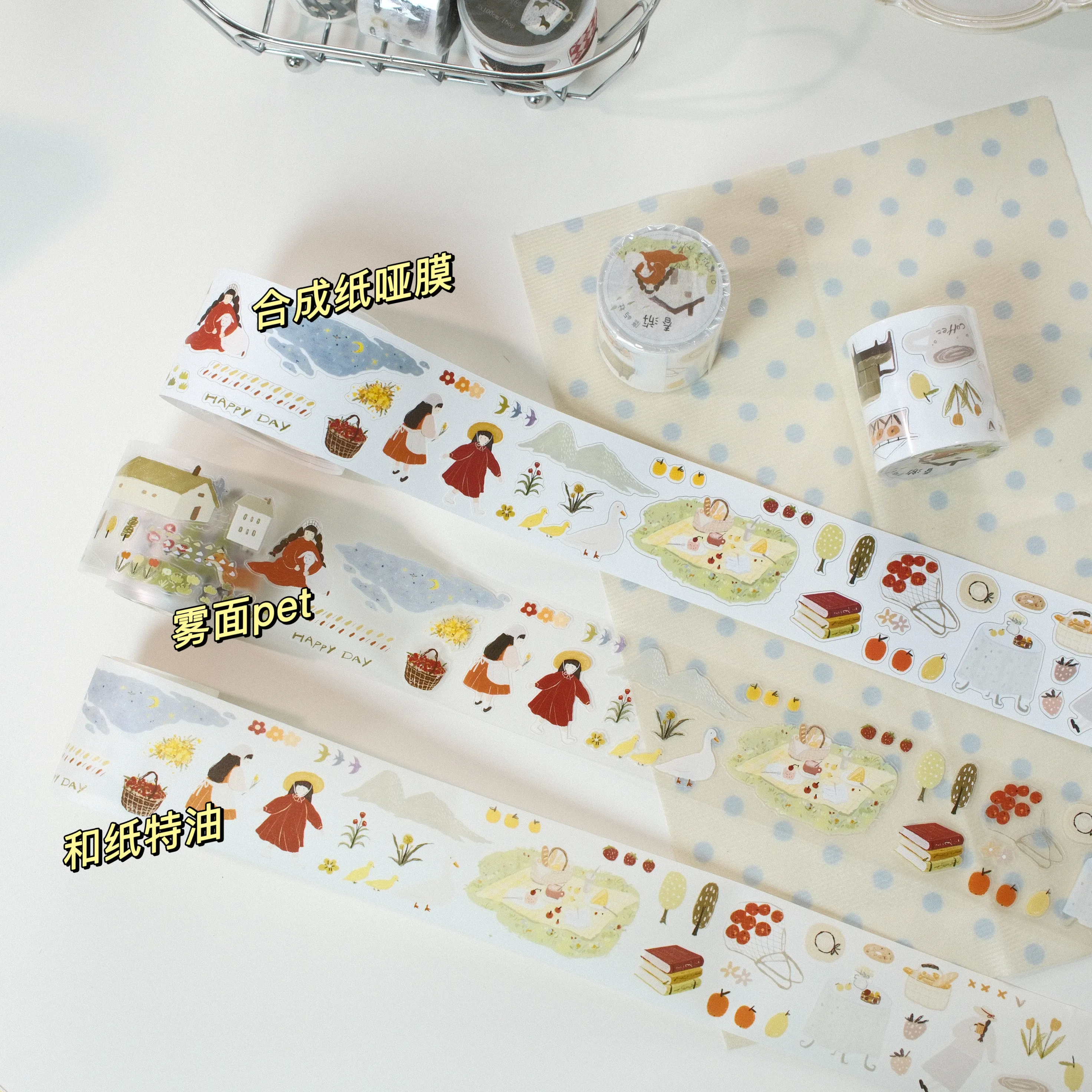 LuYu Studio Vintage Spring Outing Girl Washi PET Tape for Planner Card Making DIY Scrapbooking Plan Decorative Sticker