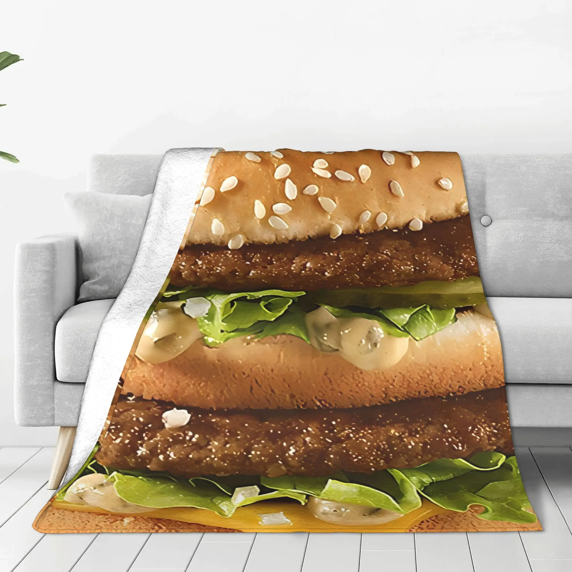 1PC Home Cutecore Big Burger Hamburger Blanket Super Cosy Plush Home Living Room Sofa Halloween