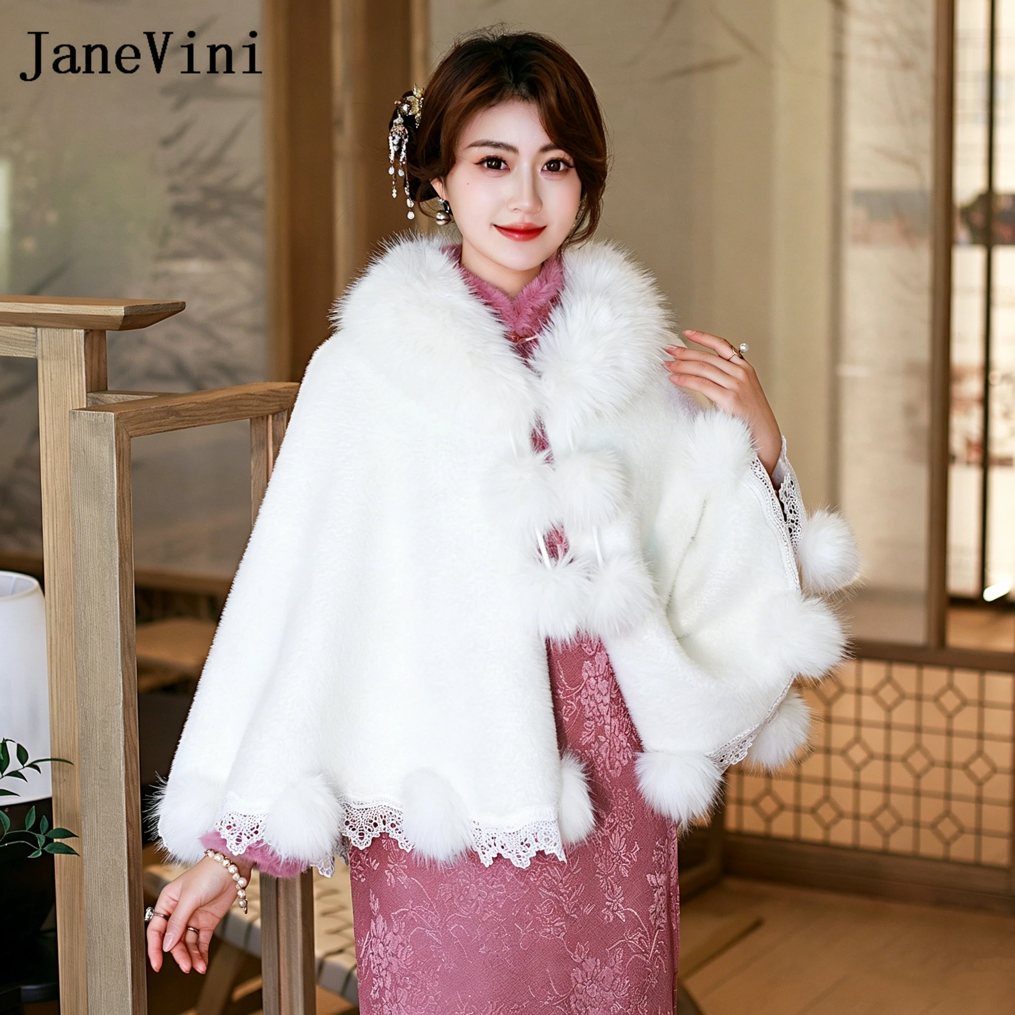 

Элегантные свадебные шали и накидки JaneVini из искусственного меха цвета слоновой кости для женщин, вечерние болеро, шали, кейпы, жакеты для невесты с кружевной отделкой