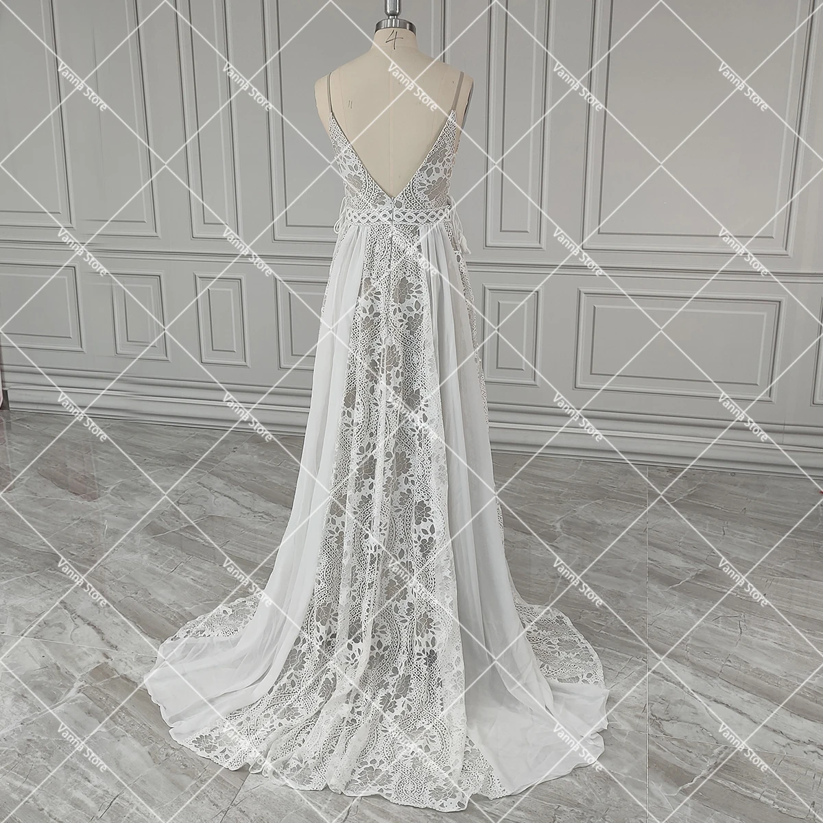 Robe de mariée en mousseline de soie, style bohémien, bretelles Spaghetti, dos nu, découpe à lacets, col en V, grande taille, livraison directe