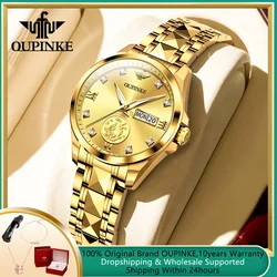 OUPINKE-reloj automático de lujo para mujer, pulsera mecánica con incrustaciones de Phoenix, dorado Real, suizo, luminoso, resistente al agua