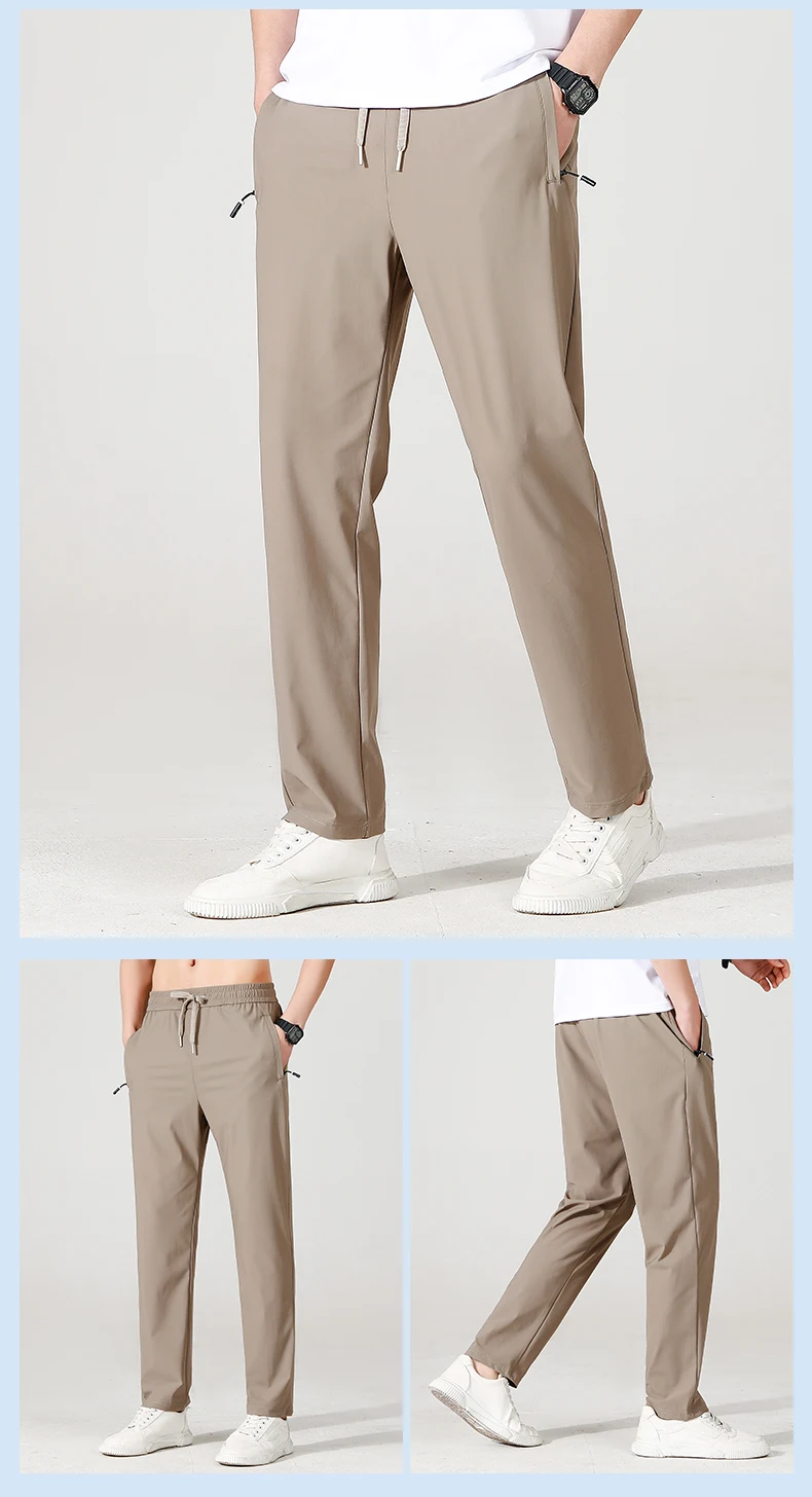 Herrenhose aus Eisseide, Sommer 2024, Schwarz-Grau, dünner Stil, Business-Casual-Hose, Outdoor, Stretch, atmungsaktiv, gerades Bein, locker geschnitten – Detail 16