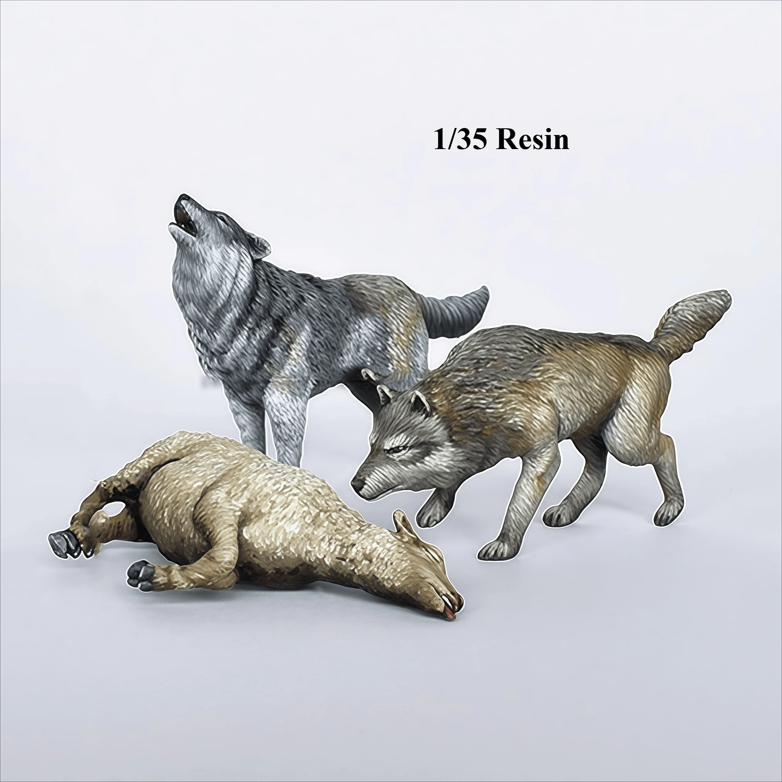 Unpainted Resin Wolf Figure Kit, 3 Wolves Set with Different Poses for Diorama Building 1/35