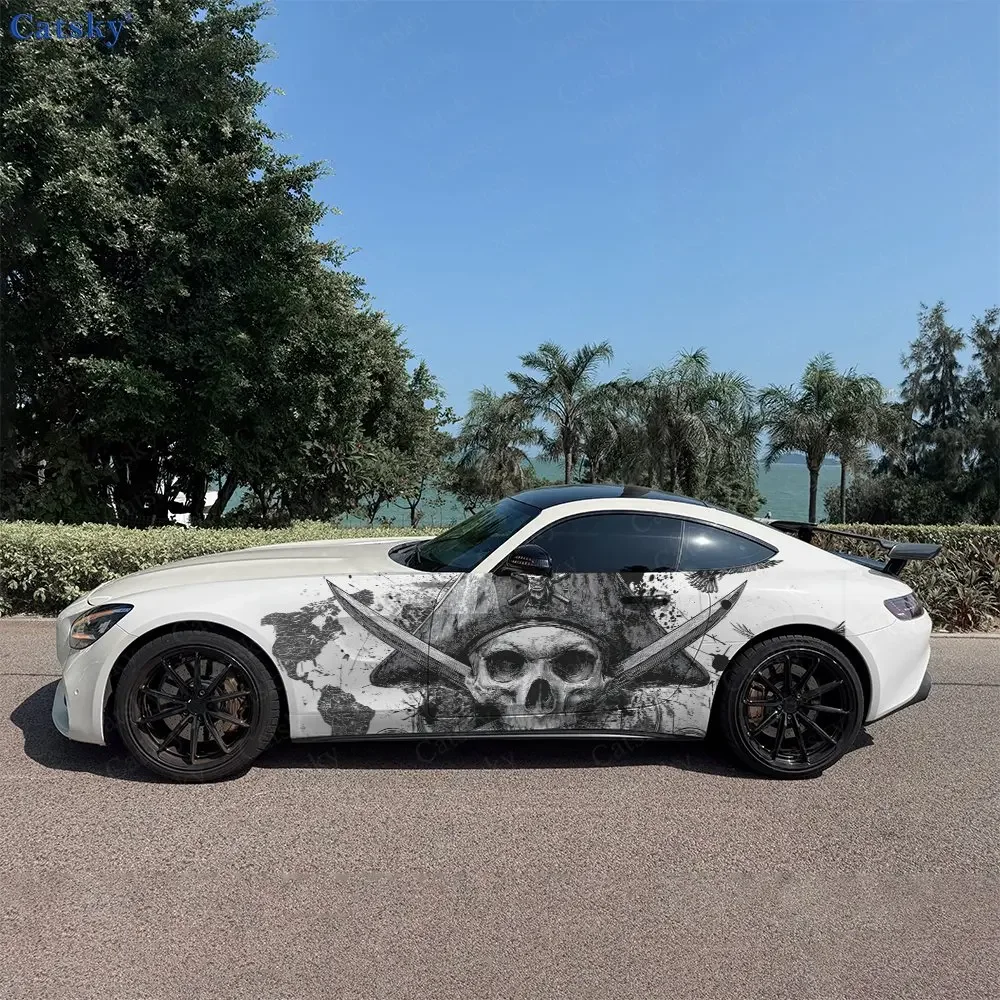2pcs Pirate Skull Roar, Durable, Fade-resistant, Enhance Vehicle Aesthetics With Bold Artistic Design Car Vinyl Wraps