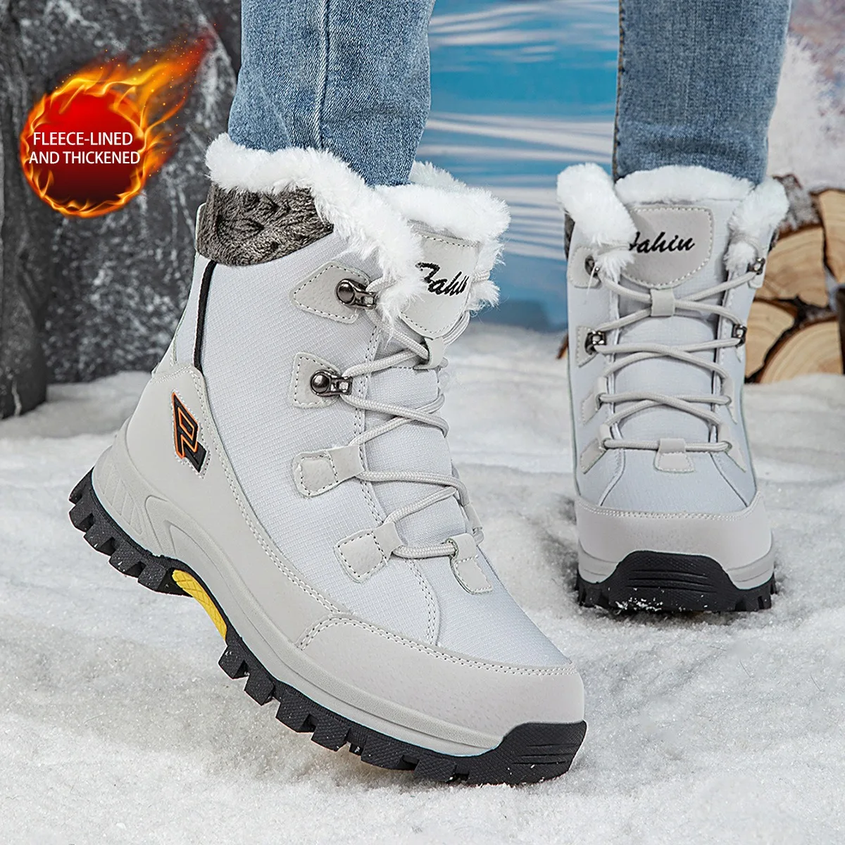 

Winter new style snow-proof and anti-slip snow boots with cross lacing, lined with fleece and thickened, women's o