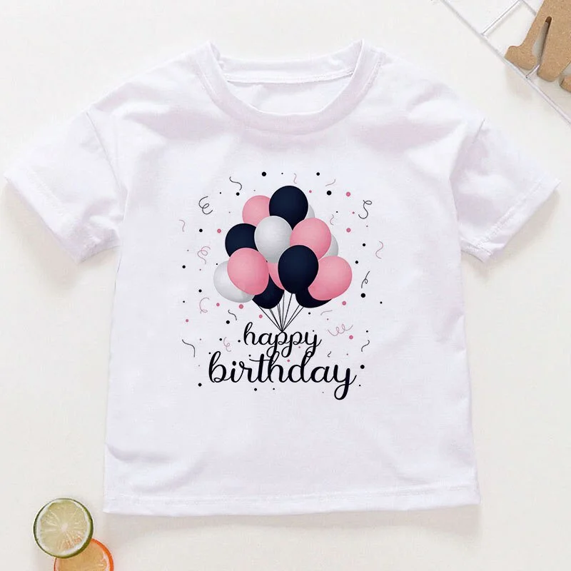 

Kids Clothes Summer 2022 T Shirts Flowers Hot Air Balloons Print Short Sleeve Girls T-shirt 3-13Y Children's Birthday Gift