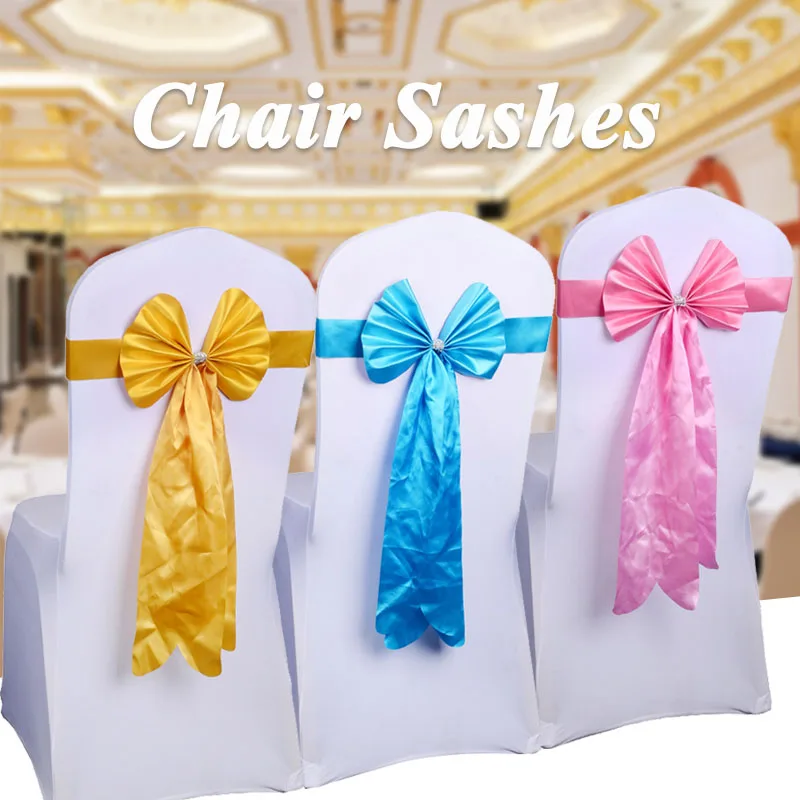 1Pcs Chair Sashes Satin Ribbon Cover Belt Knot Bow Ties For Hotel Country Wedding Ceremony Events Birthday Party Seat Decoration