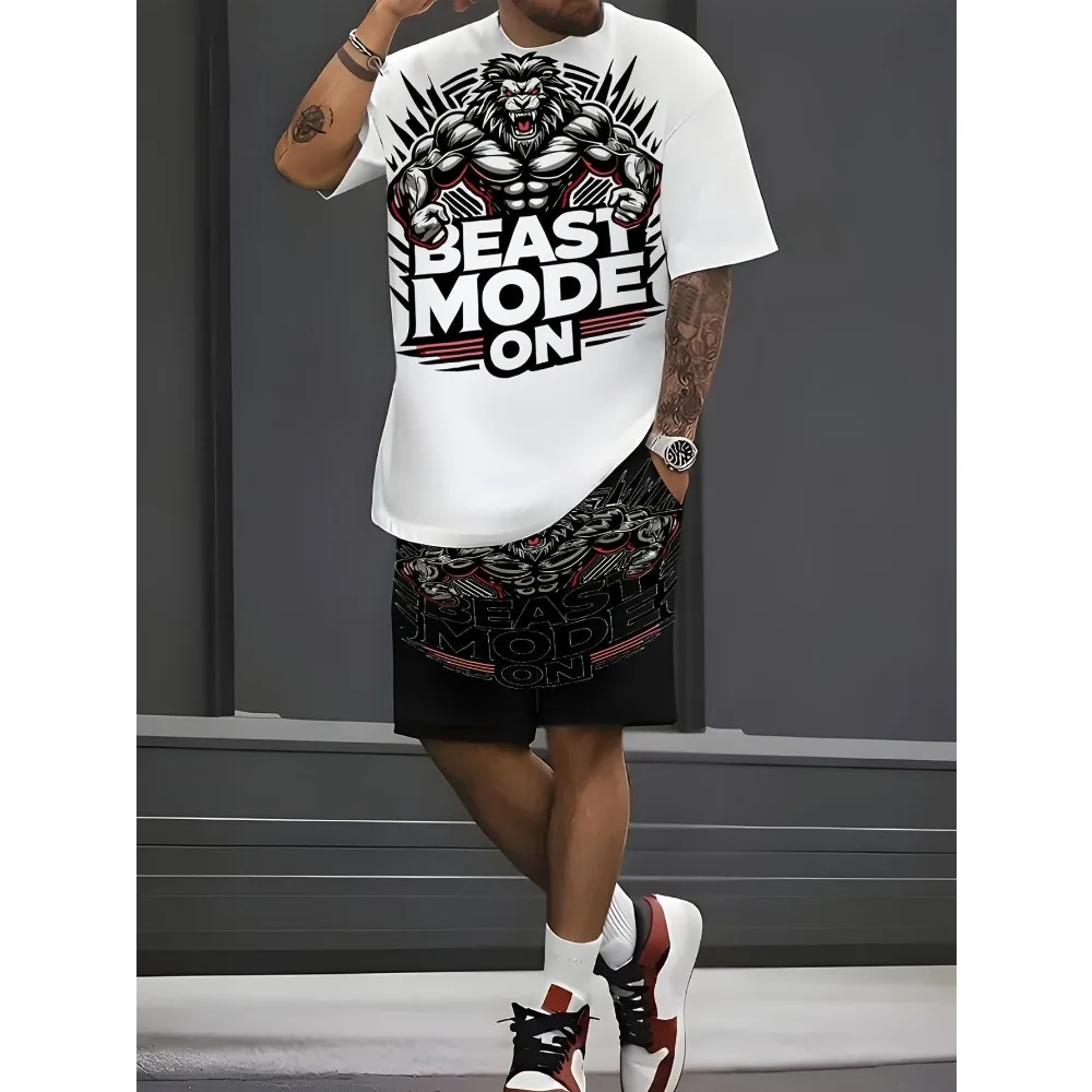 

3D Print Short Sleeve T-shirts Shorts 2-piece Set Men's O-Neck T-Shirts for Man Set Summer T Shirt Clothing Drawstring Shorts