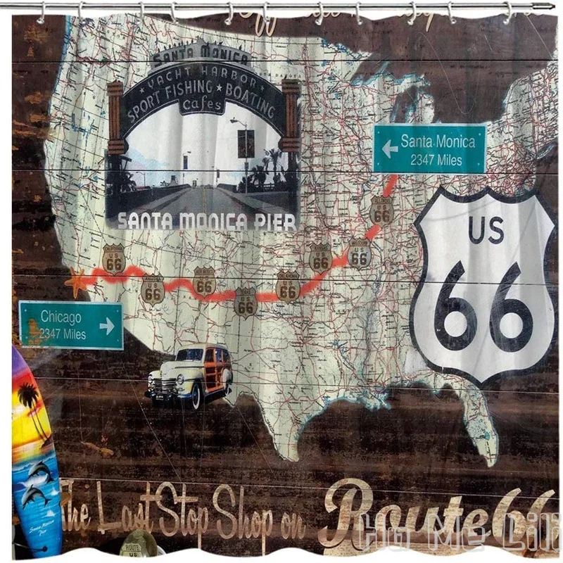 Vintage Shower Curtain By Ho Me Lili Historic Route 66 With Hooks Us Map And Fabric Bathroom Sets Decoration