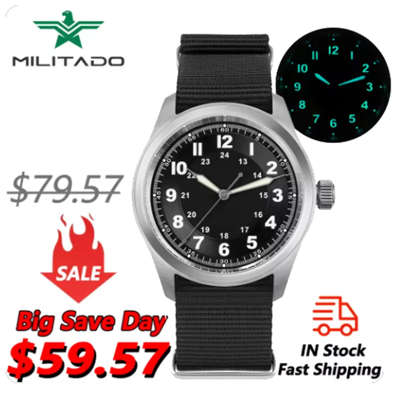 Militado ML08 Vintage Watch VH31 Quartz Movement Domed Sapphire
