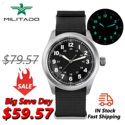 Militado ML08 Vintage Watch VH31 Quartz Movement Domed Sapphire Crystal Wristwatch Super C3 Green Luminous Vintage 38mm Watches