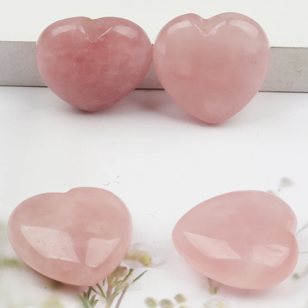 30mm Natural Semi-precious Heart Stone Ornaments Rose Quartz Crystal Reiki Healing Love Heart Figurine Home Decoration